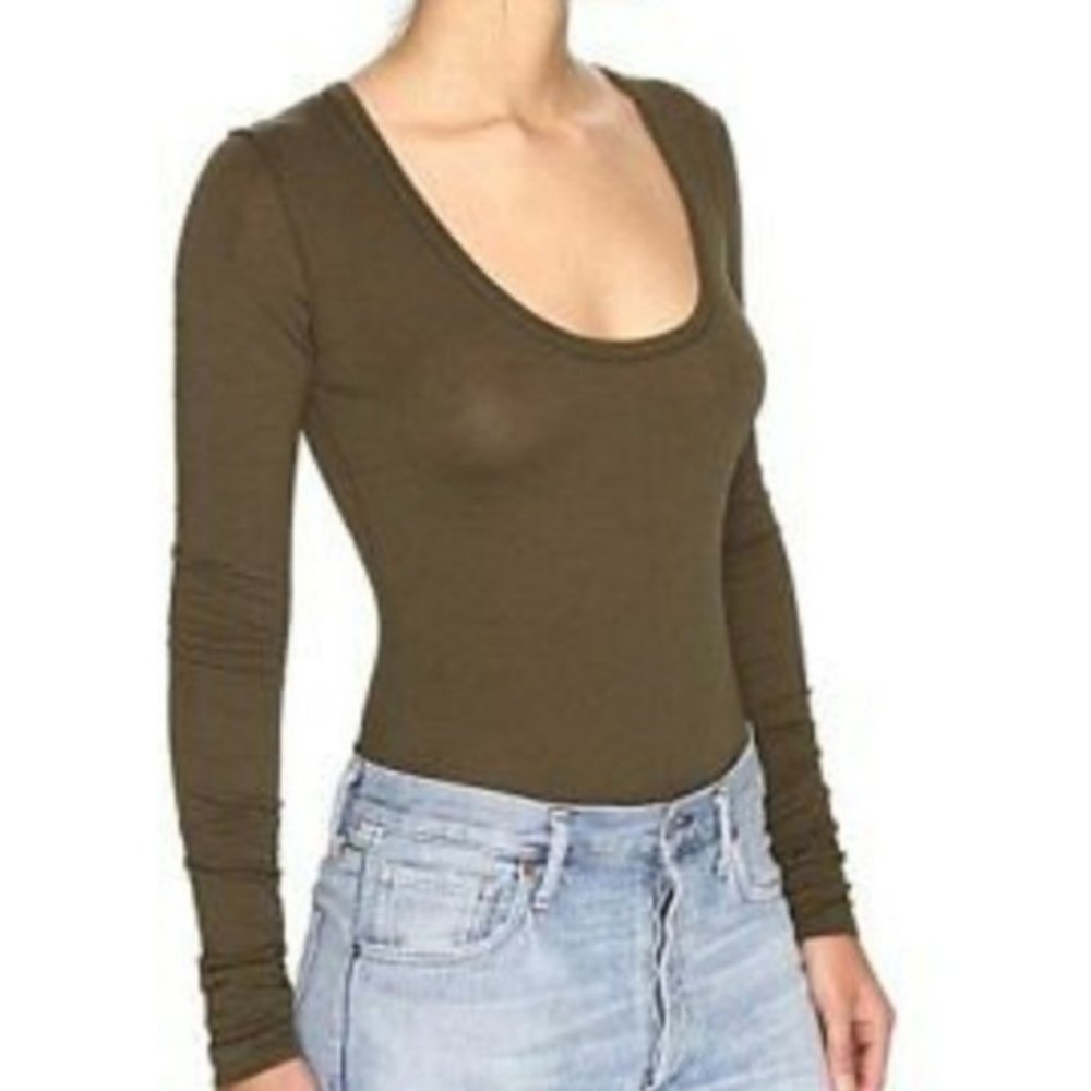 Intimately Free People Olive Scoop Neck Bodysuit